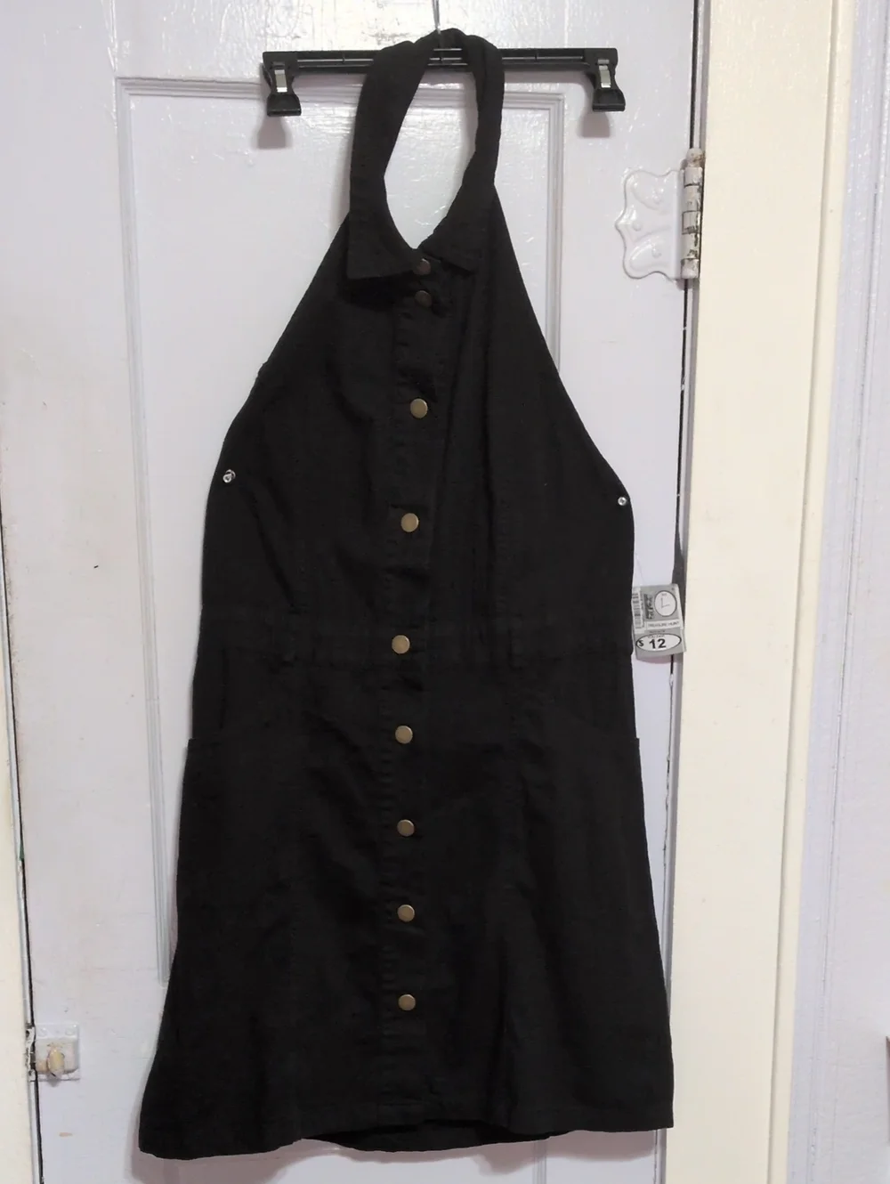Free People Black Halter Button-Front Mini Dress